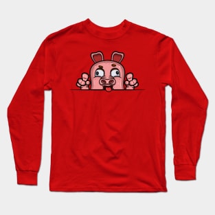 Pig Cartoon With Crazy Face Expression Long Sleeve T-Shirt